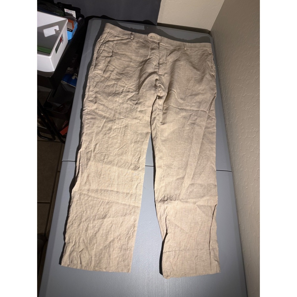 Joseph Abboud JOE Mens Tan 100% Linen Slim Fit Dress Pants 42W x 30L Beige